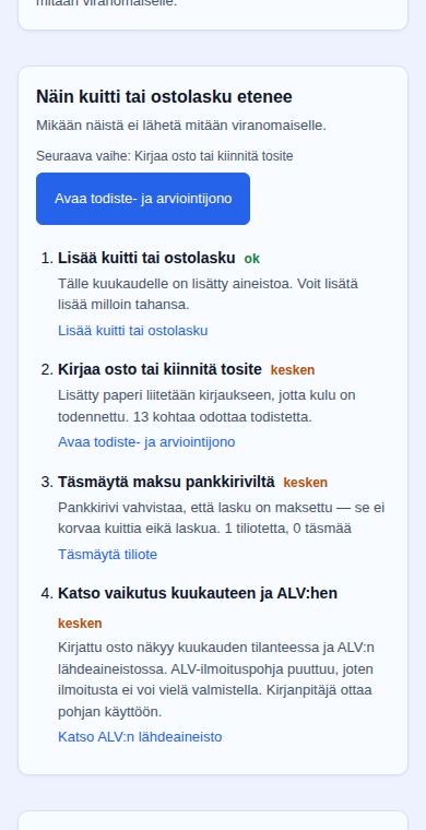 Sama ketju 390 pikselin näytöllä: seuraava teko ensin, sitten neljä vaihetta