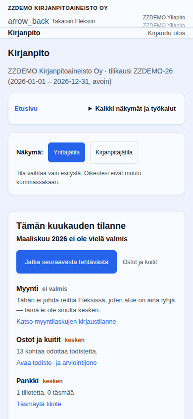 Sama etusivu 390 pikselin näytöllä