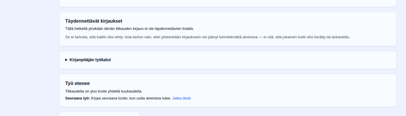 Tyhjä lista: kertoo mitä tyhjyys tarkoittaa eikä käytä sanaa Valmis